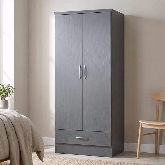 Seconique Nevada 2 Door 1 Drawer Wardrobe in Grey – 3