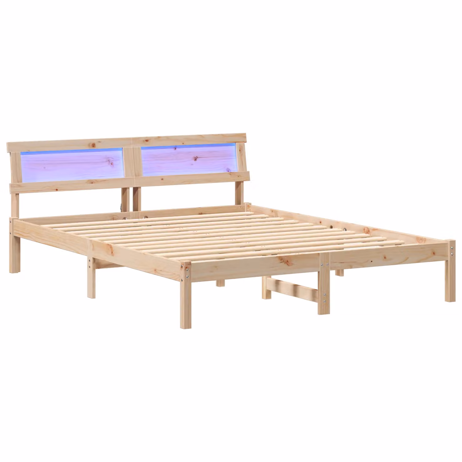Berkfield Home Modern Pine Wood Bed with LED Strip Lights and Headboard, Brown, W/D/H: 140 x 200 cm