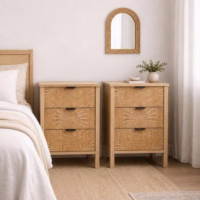 Birlea Lotus Pair of 3 Drawer Bedside Cabinets in Light Oak Brown – 1
