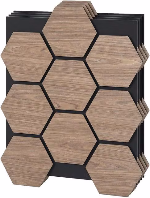 NESTLUNE 4 Pack Brown Wood Look MDF Acoustic Wall Panels for Interior Decoration – 1