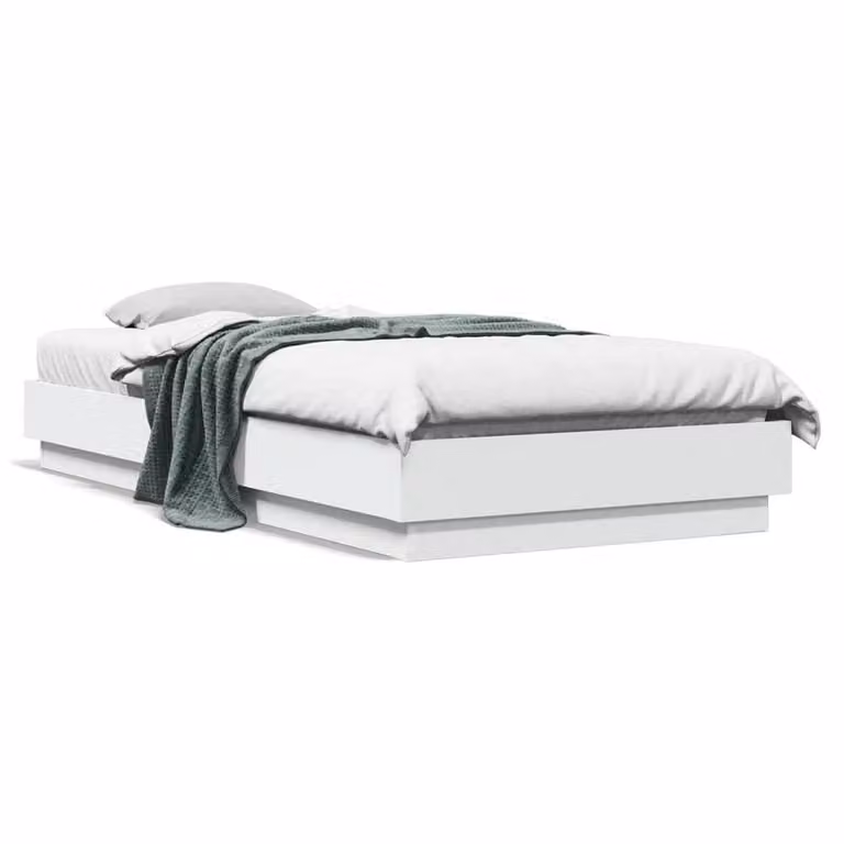 Berkfield Home Durable Engineered Wood Bed Frame with Under-Bed LED Lighting, White, W/D/H: 100 x 200 x 23 cm