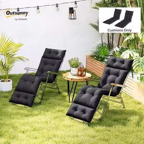 Outsunny Set of 2 Black Rectangular Sun Lounger Foam Cushions, W/D/H: 190 x 56 x 10 cm – 2
