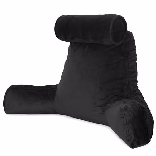 Dreamcatcher XL Memory Foam Reading Pillow in Black Velvet with Contoured Neck and Back Support – 1