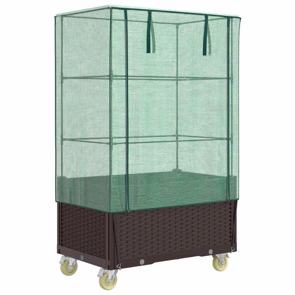 Berkfield Home Raised Bed with Cover and Wheels in Brown Rattan Look, W: 80 cm, D: 50 cm, H: 182 cm – 2