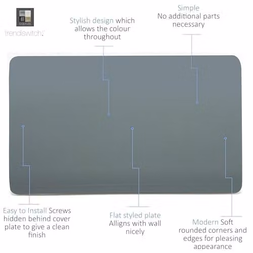 Trendi Switch Artistic Modern Glossy Decorative Double Wall Blanking Plate in Grey – 2