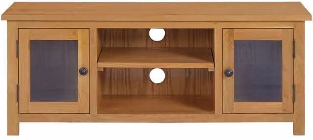 Berkfield Home Solid Oak TV Cabinet in Brown, W/D/H: 110 x 35 x 44 cm – 1