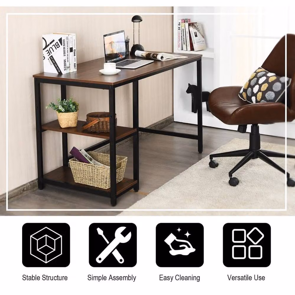FORGEVIO Industrial Computer Desk in Walnut and Brown, W: 120 cm, D: 60 cm – 4