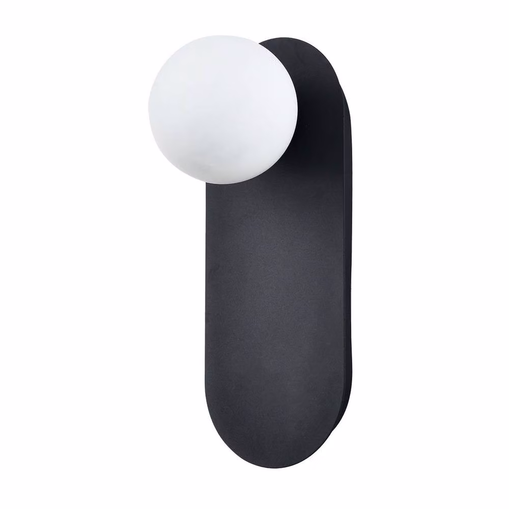 Happy Homewares Matte Black LED Wall Light with White Spherical Glass Shade – 2