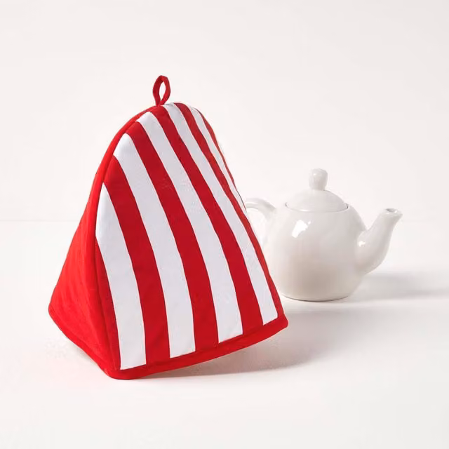 Homescapes Red Striped Double Design Tea Cosy Teapot Warmer