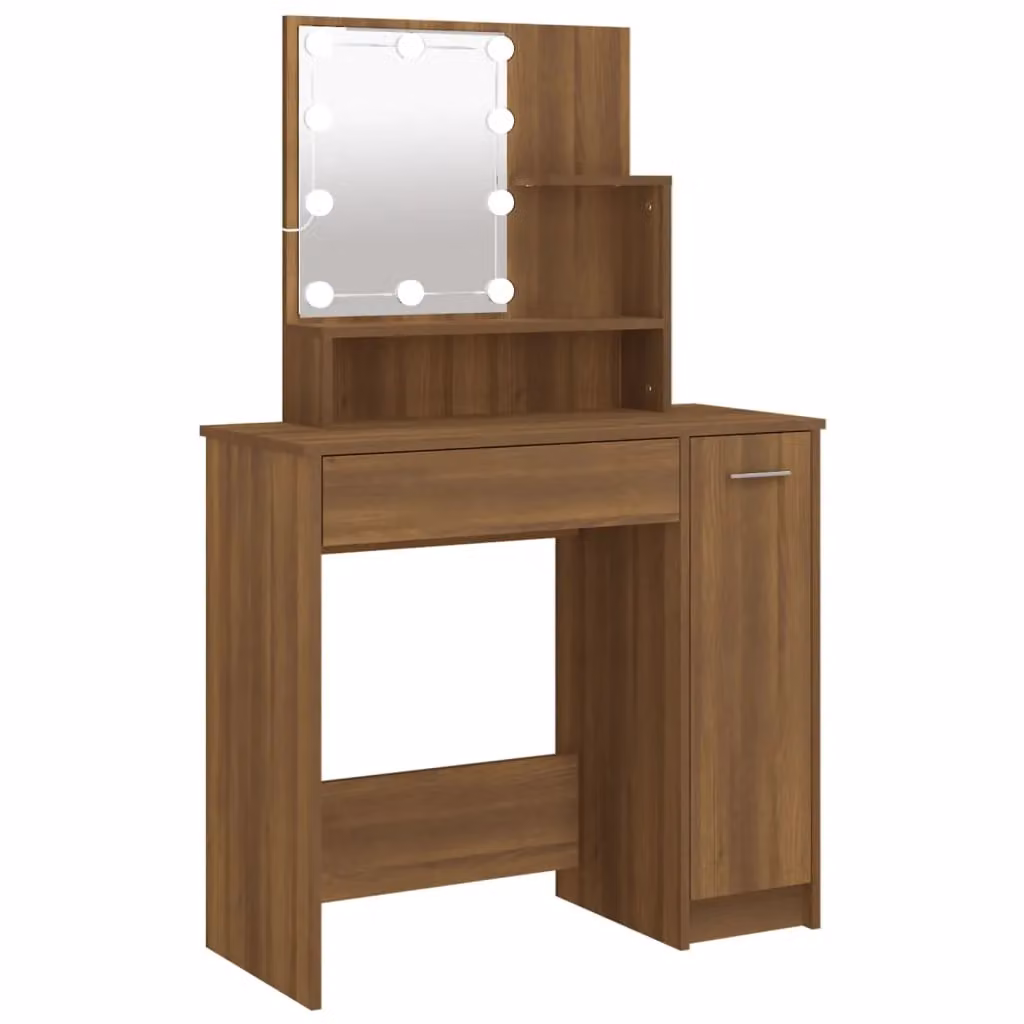 Berkfield Home Modern Dressing Table with LED in Brown Oak, W: 86.5 cm, D: 35 cm, H: 136 cm – 2