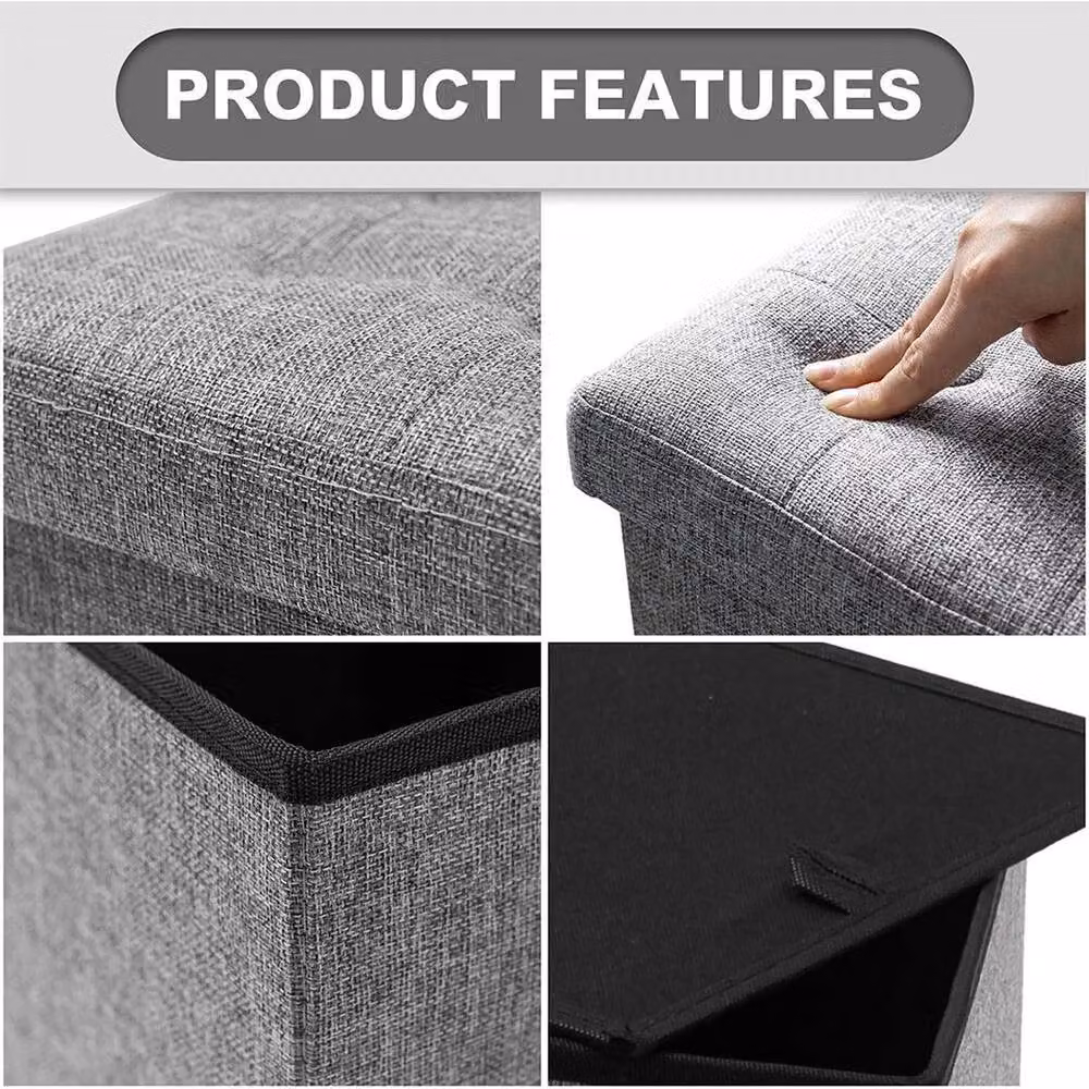 KORVIXA Grey Fabric Cube Ottoman Storage Seat Stool W/D/H: 38 x 38 x 38 cm – 3