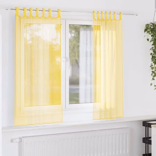 Berkfield Home Yellow Transparent Voile Fabric Curtains with Rod Pockets, 2 Pack