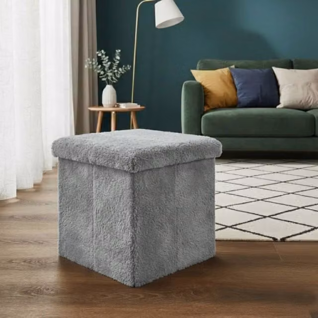 Snug City Teddy Soft Square Storage Box with Lid in Silver and Grey