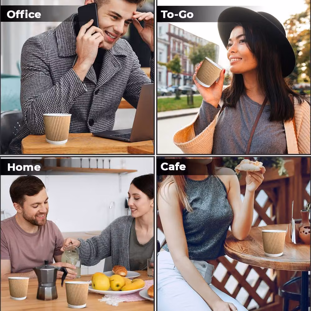 ECONX 200 Pack Disposable 3 Ply Ripple Kraft Paper Coffee Cups, 4oz, Brown – 5