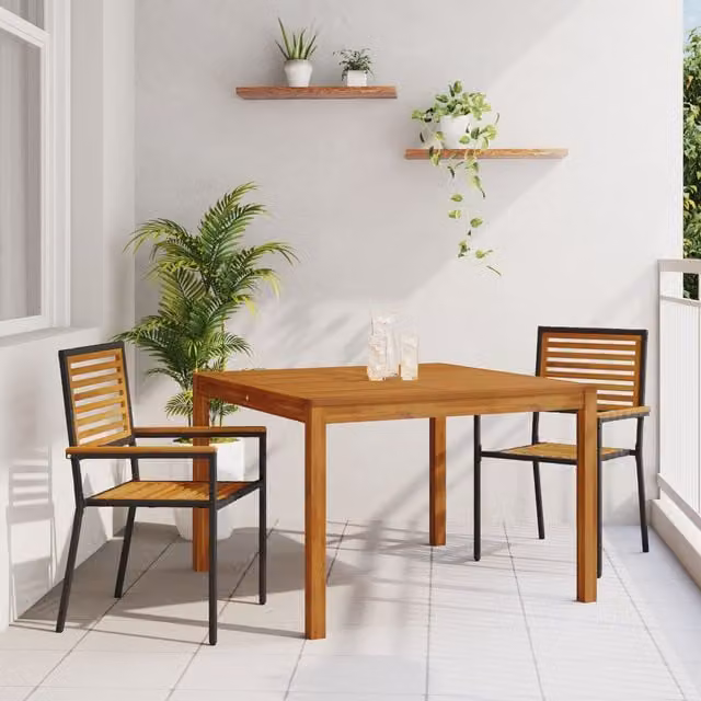 Berkfield Home 3 Piece Black Poly Rattan and Acacia Wood Garden Dining Set – 1
