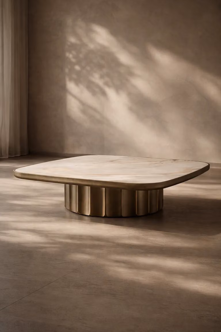 Tommy Franks Genio Square Ceramic Coffee Table in Gold, Bronze and Beige, W: 110 cm, H: 31 cm