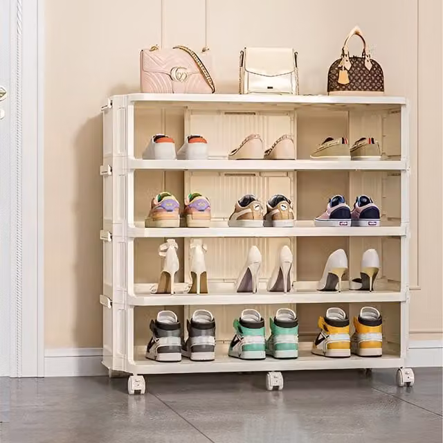 Livingandhome 5-Tier Rolling Shoe Rack in White