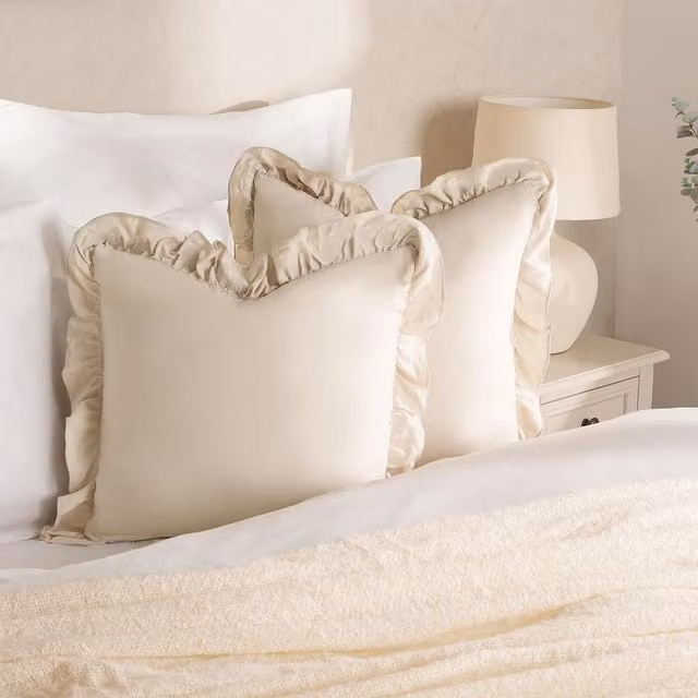 Highams Range Pack of 4 Linen Frill Cushion Covers in Beige and Yellow