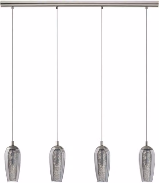 Loops Pendant Light in Satin Nickel and Black with Transparent Smoked Glass Shades, G9 LED Compatible