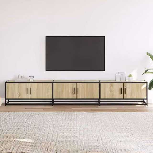 Berkfield Home TV Cabinet in Sonoma Oak and Beige, W/D/H: 240 x 35 x 41 cm