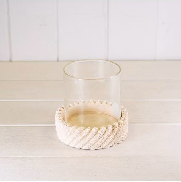 KDMD Sandy Textured Glass Hurricane Candle Holder in Light Sand
