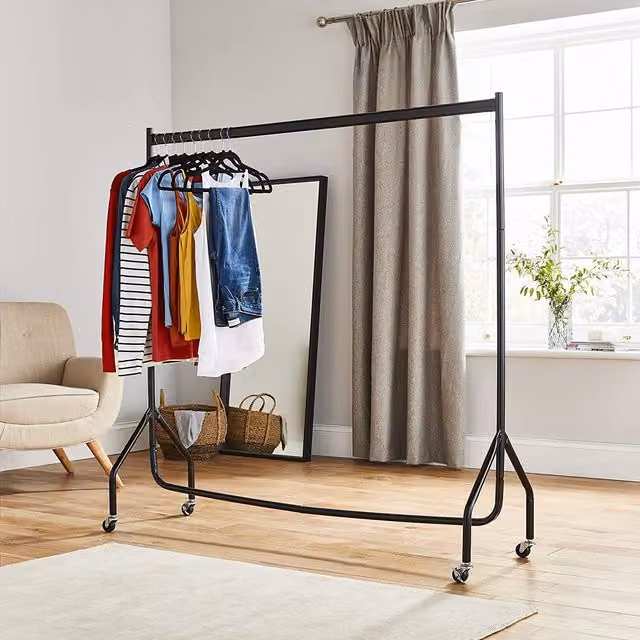 House of Home Extra Heavy Duty Metal Clothes Rail with Wheels, Black, W: 150 cm