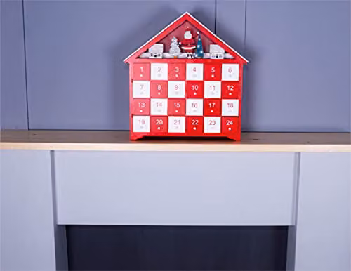 St Helens Home & Garden Wooden Advent Calendar with 24 Drawers and Lights in Red and White – 6