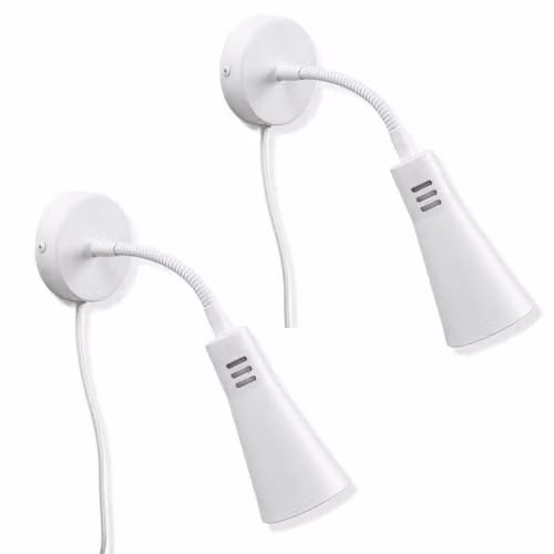 ValueLights Pair of 2 White Flexible Gooseneck Plug-in LED Wall Reading Lights with Warm White Bulbs – 1