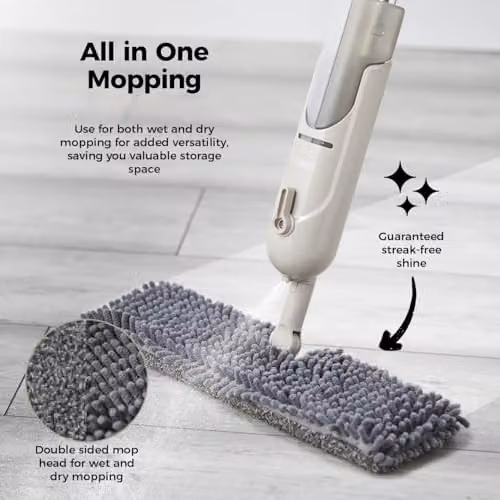 Tower Spray Mop with Dual Chambers, Double-Sided Microfibre Mop Head and Beige Finish, T969000MSH – 2