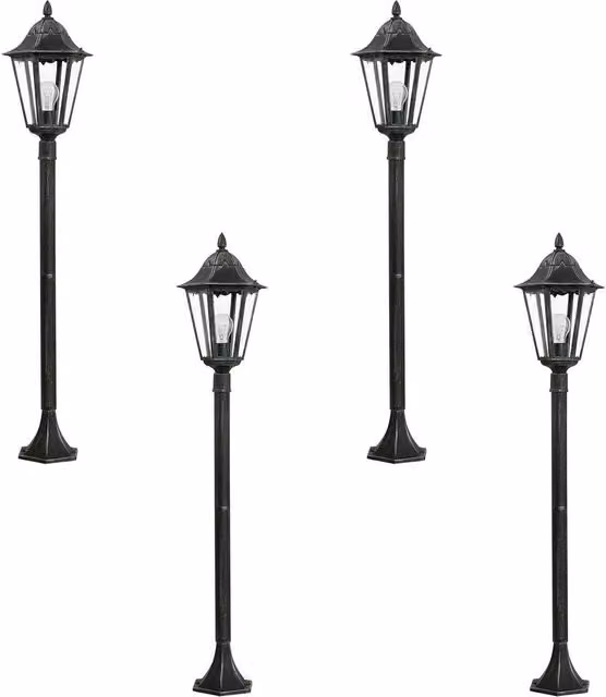 Loops 4 Pack IP44 Outdoor Bollard Lanterns in Black and Silver, Aluminium Construction, Height: 120 cm, E27 Socket, 60W Max