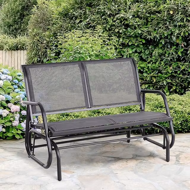 Outsunny 2 Person Modern Patio Glider Bench Swing Chair in Grey and Black