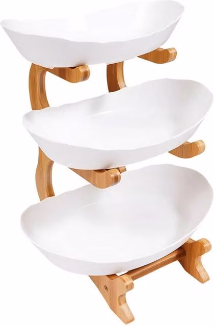 Havendro 3-Tier Multicolour and White Fruit Bowl Serving Set with Stand and Cake Tray Rack – 1