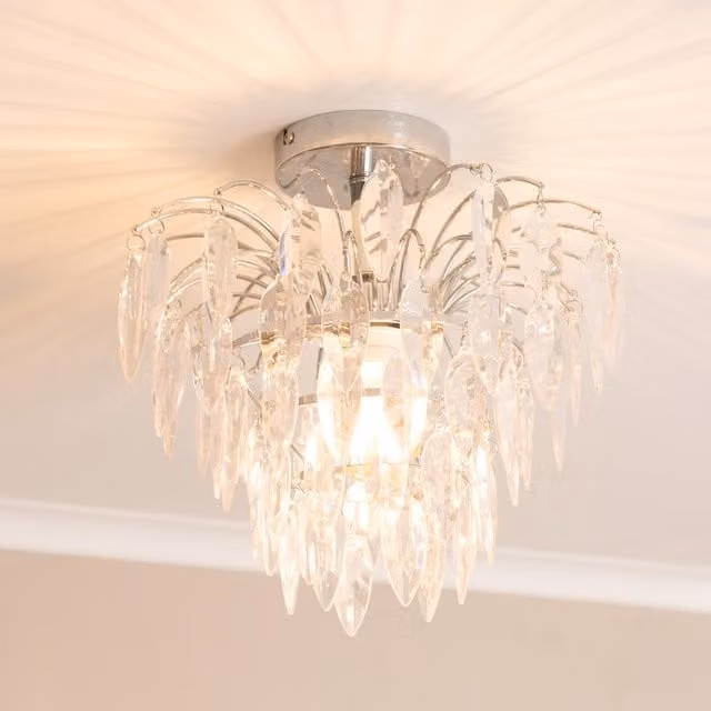 Emma Jewel Droplet Ceiling Light in Chrome and Transparent Crystal with Bulb Included