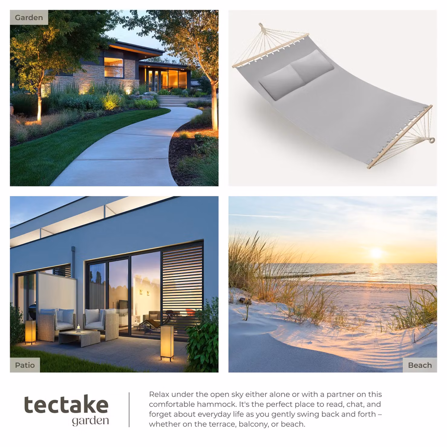 tectake Hammock Eden 2 Seater with Spreader Bars in Light Grey – 3
