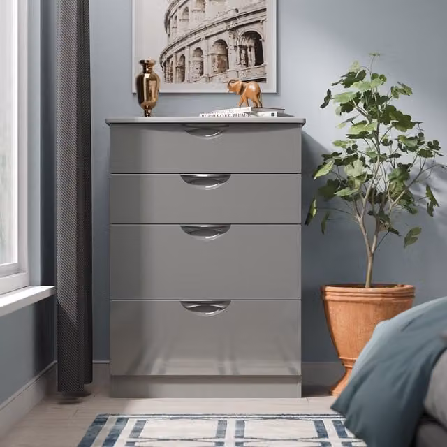 2 U Holborn Ready Assembled 4 Drawer Deep Chest in Mid Grey