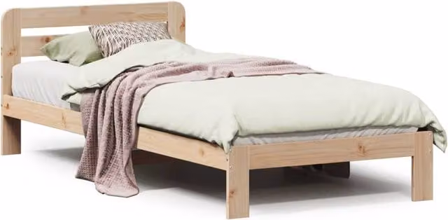 Berkfield Home Solid Wood Pine Bed Frame in Light Brown, W/D/H: 90 x 200 cm – 1