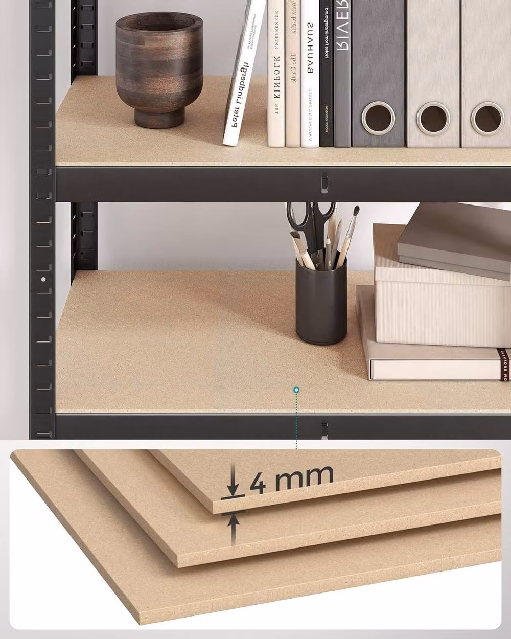 SONGMICS Boltless Garage Shelving Unit with 4 Adjustable Metal and MDF Shelves, Black, H 160.0 x W 80.0 cm – 8