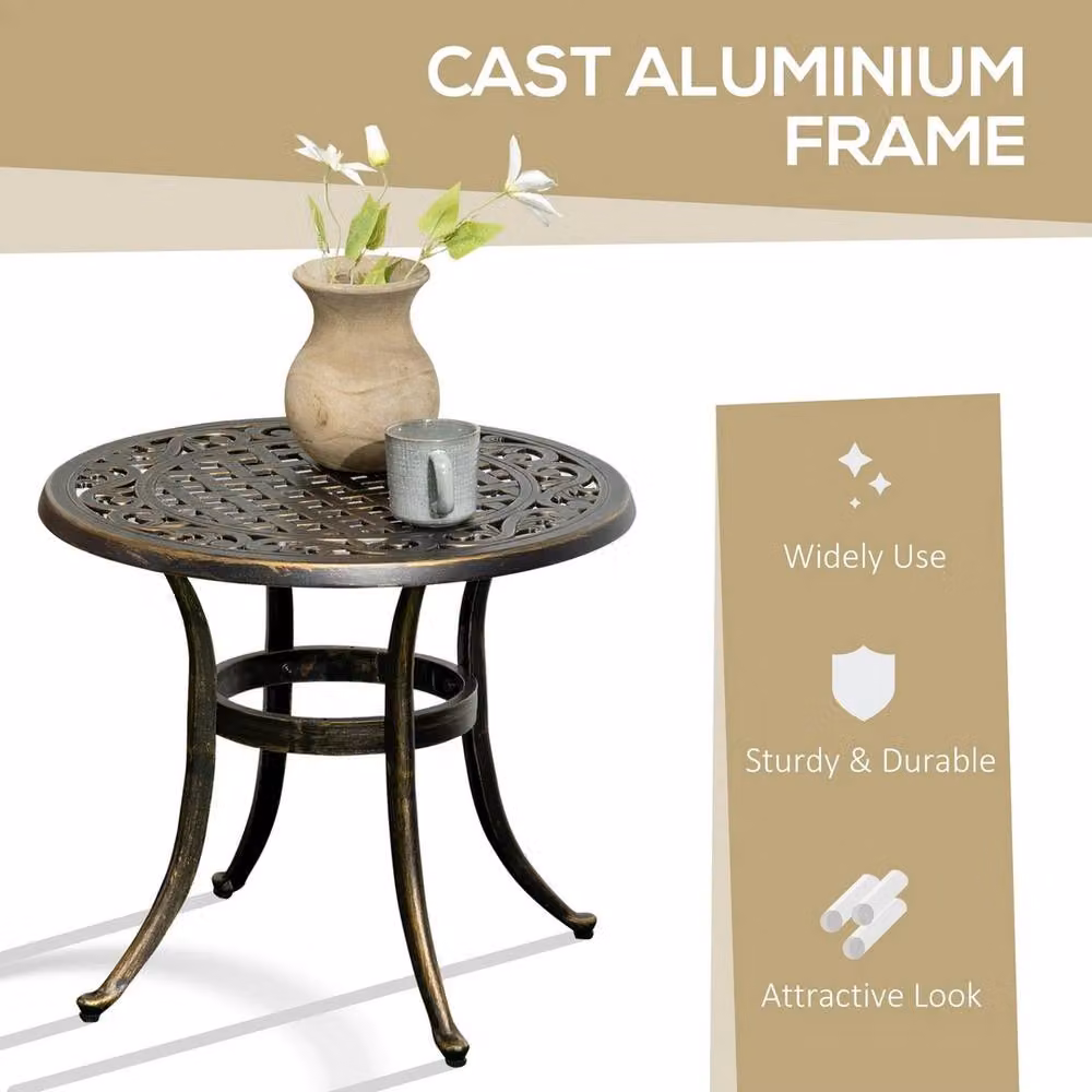 EONLION Bronze Vintage Metal Round Hollow Top Side Table – 5