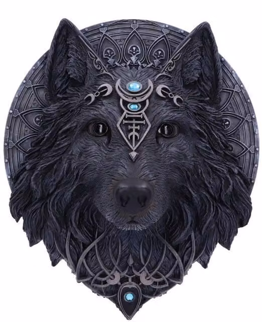 Nemesis Now Dark Gothic Magical Wolf and Moon Wall Hanging Plaque in Black and Turquoise, Diameter: 30 cm