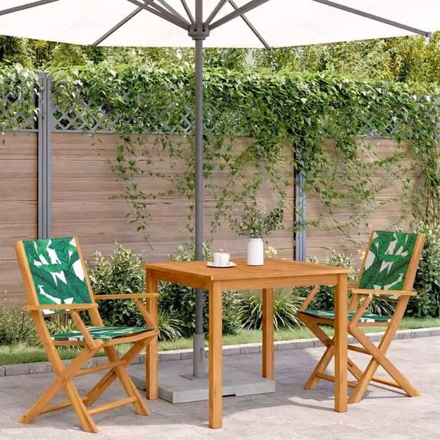 Berkfield Home Beautiful Garden Chairs, Set of 2, Green Acacia Wood with Leaf Pattern – 1