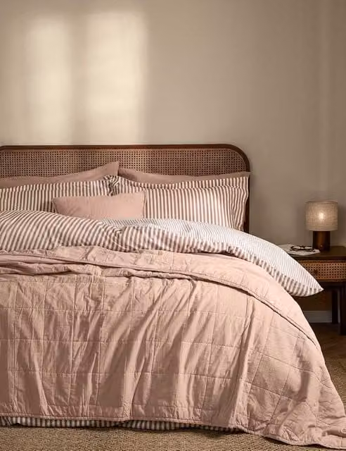 YARD Hebden Soft Pink Washed Cotton Quilted Bedspread