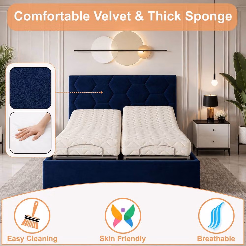 Paradise Beds Ltd Luxury Madrid Mobility Bed with Foam Mattress and Headboard in Blue Velvet, W/D/H: 140 x 200 cm – 4