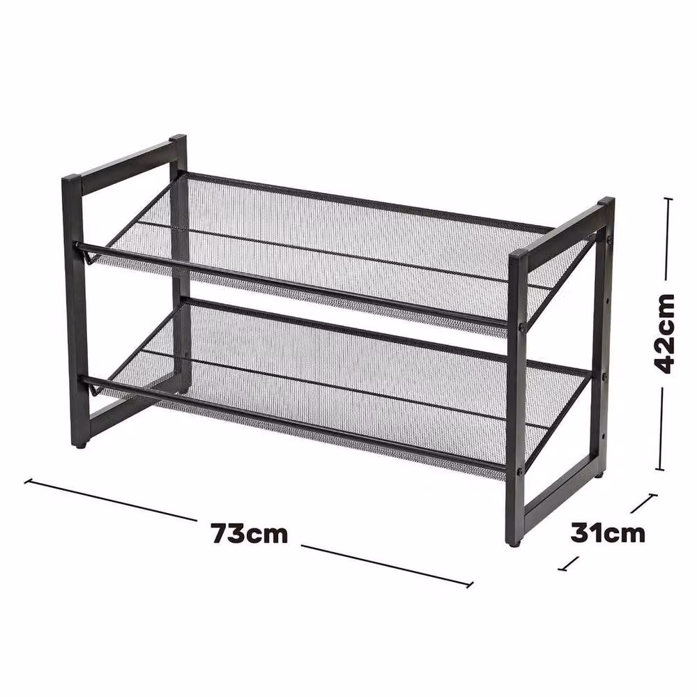 Kelvenix 2 Tier Stackable Metal Shoe Rack in Matt Black – 2