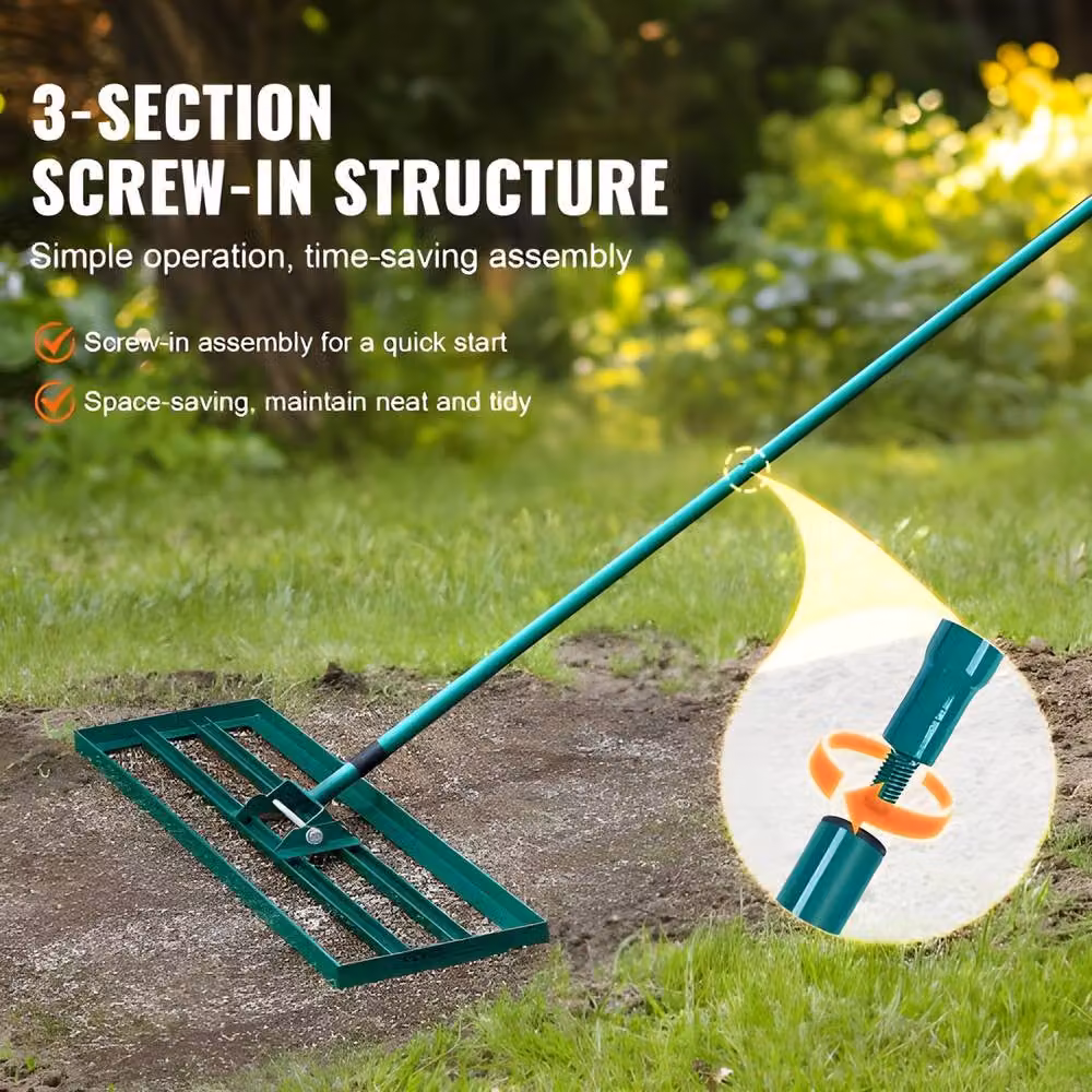 VEVOR Heavy-Duty Lawn Leveling Rake with Steel Extended Handle in Green – 5