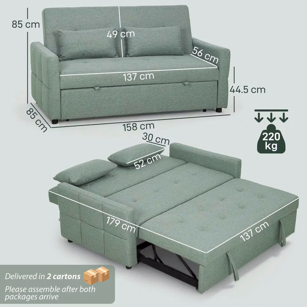STILVORA Green 2 Seater Fabric Sofa Bed with Pull Out Drawer and Adjustable Headrest – 2