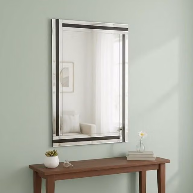 DEENZ Triple Stripes Modern Rectangular Wall Mirror in Black and Silver, W: 90 cm, H: 60 cm