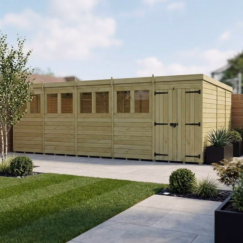 Buttercup Farm Brown Timber Pent Garden Shed with Double Doors and Windows, W/D/H: 650 x 274 x 210 cm – 2