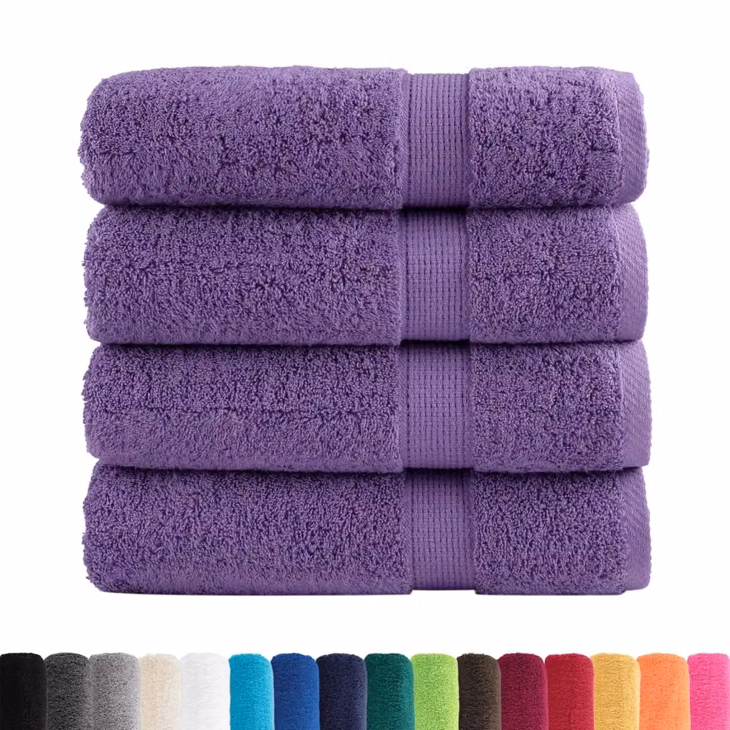 Berkfield Home SOLUND Premium Cotton Terry Hand Towels, Purple, 4 Pack, W: 50 cm, L: 100 cm, 600 gsm – 2