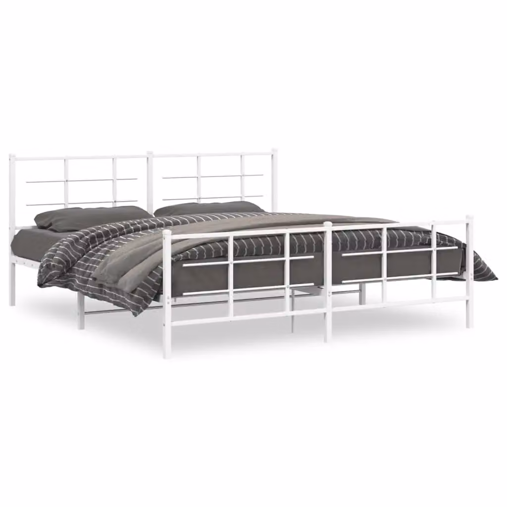Berkfield Home Metal Bed Frame with Footboard in White – 2