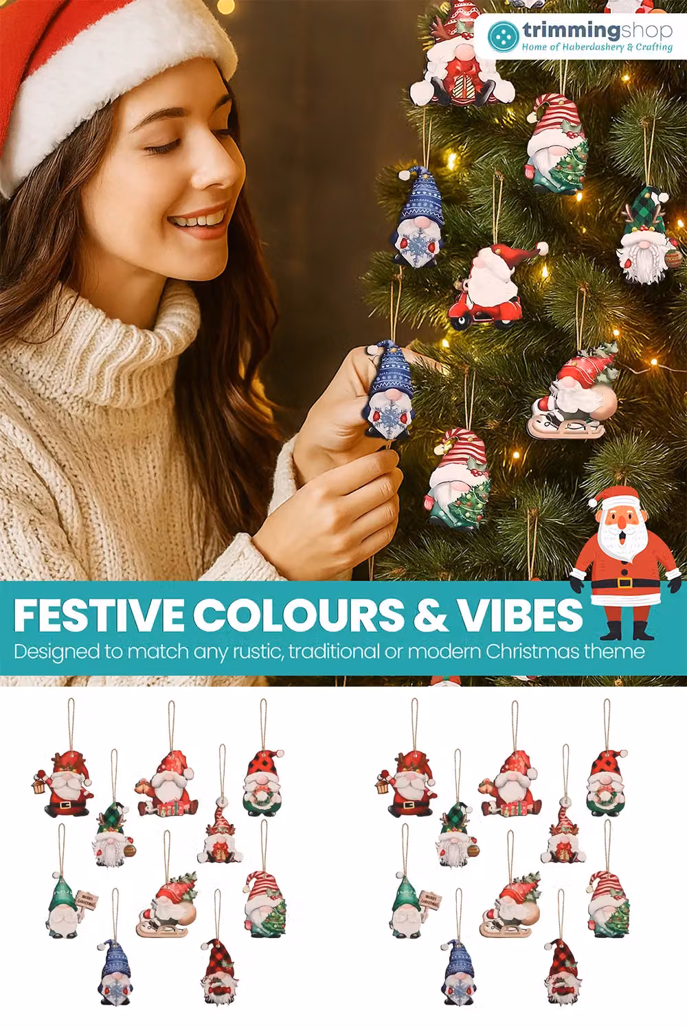 Neel Blue 24-Piece Christmas Gnome Hanging Ornaments in Red, Green and Blue – 4